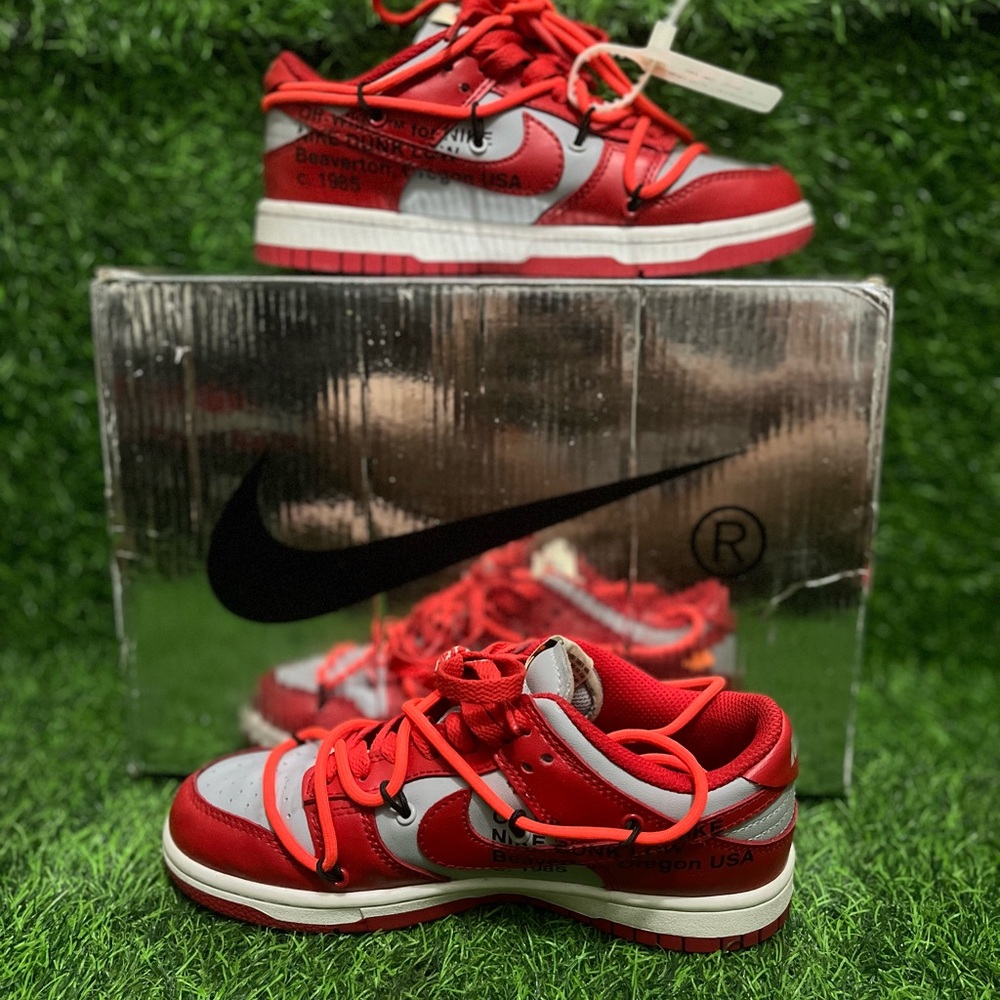 Off-White Kids Red and Gray Sneakers